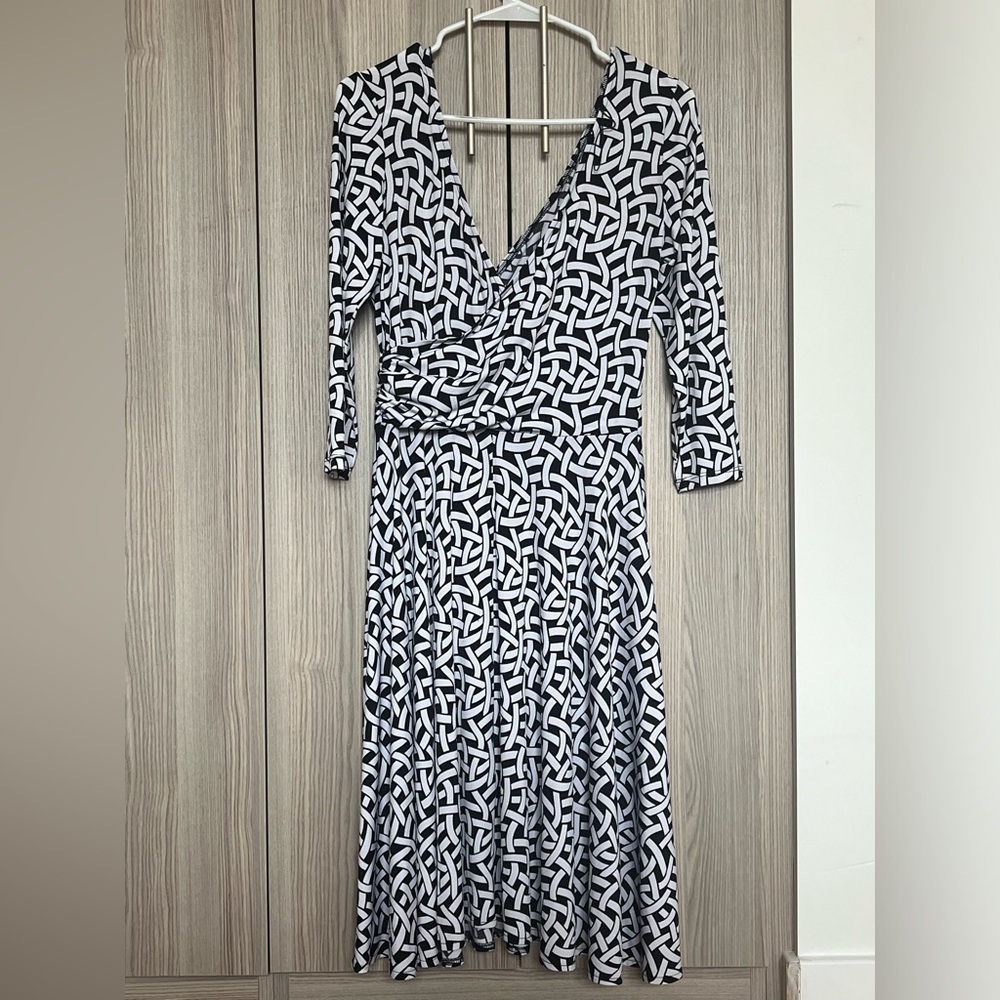 Black and White Faux Wrap Dress